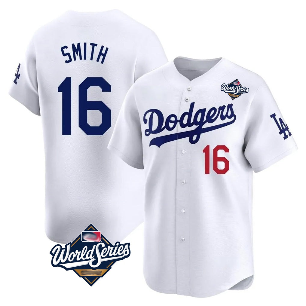 Los Angeles Dodgers #16 Will Smith Player White MIKSHPS World Series Limited Home Stitched Jerseys