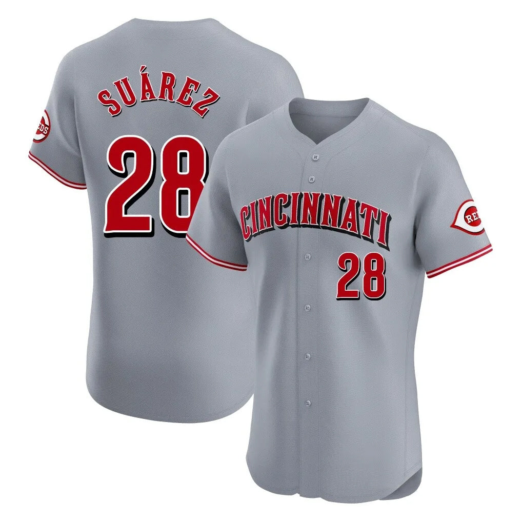 Cincinnati Reds #28 Eugenio Su¨¢rez Player Gray MIKSHPS Limited Elite Home Stitched Jerseys