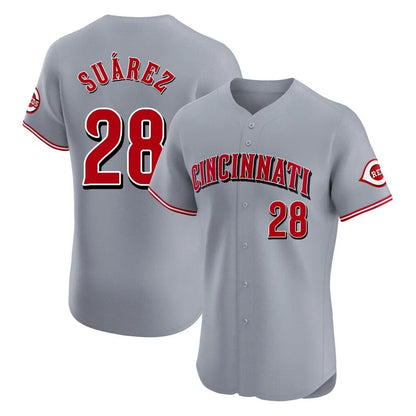 Cincinnati Reds #28 Eugenio Su¨¢rez Player Gray MIKSHPS Limited Elite Home Stitched Jerseys