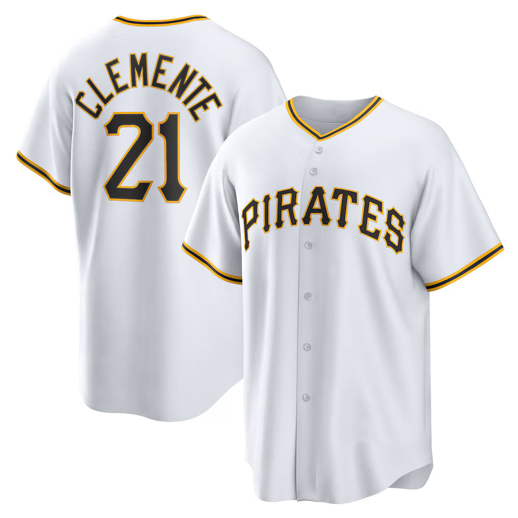 Pittsburgh Pirates #21 Roberto Clemente White MIKSHPS Home Replica Player Name Jersey