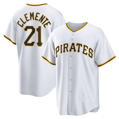 Pittsburgh Pirates #21 Roberto Clemente White MIKSHPS Home Replica Player Name Jersey
