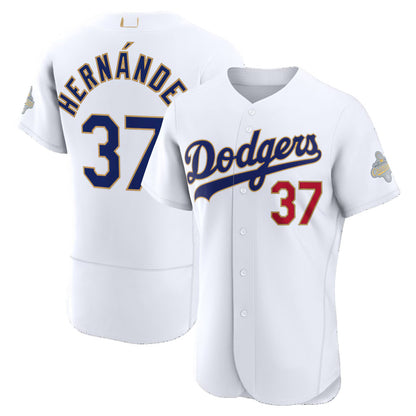 Los Angeles Dodgers #37 Teoscar Hern¨¢ndez White MIKSHPS 2026 Gold Collection Authentic Jersey