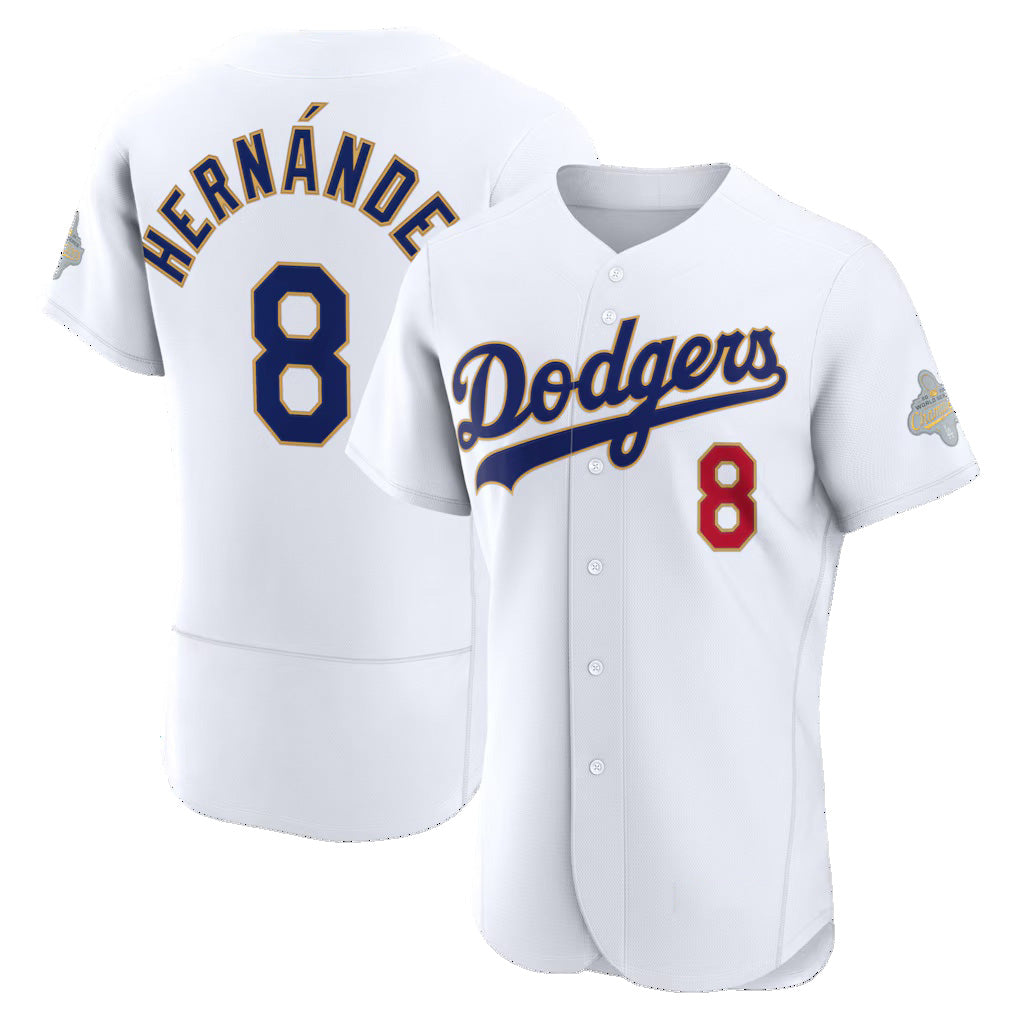Los Angeles Dodgers #8 Enrique Hernandez White MIKSHPS 2026 Gold Collection Authentic Jersey