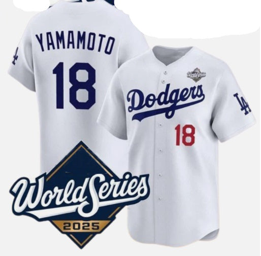 Los Angeles Dodgers #18 Yoshinobu Yamamoto White MIKSHPS 2025 World Series Home Limited Stitched Jersey