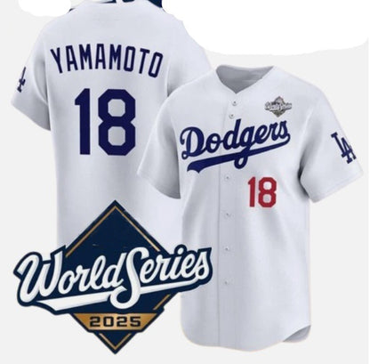 Los Angeles Dodgers #18 Yoshinobu Yamamoto White MIKSHPS 2025 World Series Home Limited Stitched Jersey