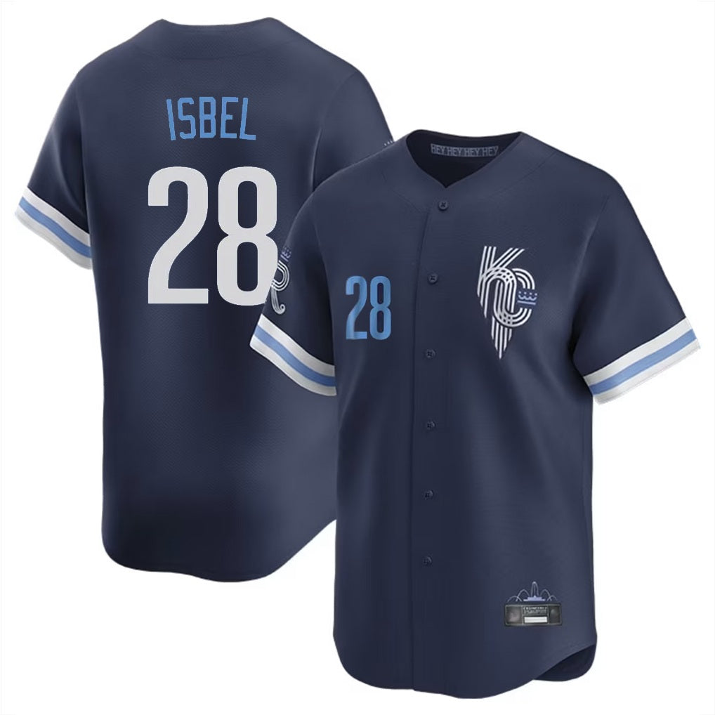 Kansas City Royals #28 Kyle Isbel Player Navy MIKSHPS City Connect Limited Home Stitched Jerseys