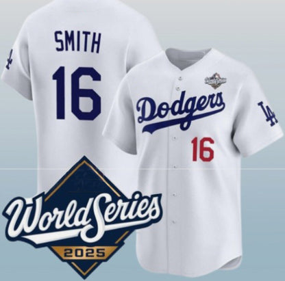 Los Angeles Dodgers #16 Will Smith White MIKSHPS 2025 World Series Home Limited Stitched Jersey