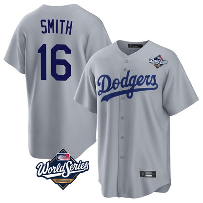 Los Angeles Dodgers #16 Will Smith Player Gray MIKSHPS World Series Game Stitched Jerseys
