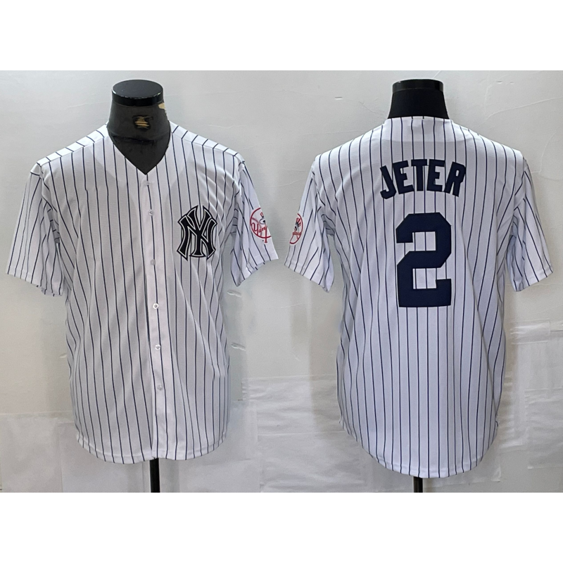 New York Yankees #2 Derek Jeter Name White MIKSHPS With Patch 2024 Cool Base Stitched Jersey