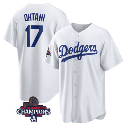 Los Angeles Dodgers #17 Shohei Ohtani White MIKSHPS 2024 World Series Champions Cool Base Stitched Jersey