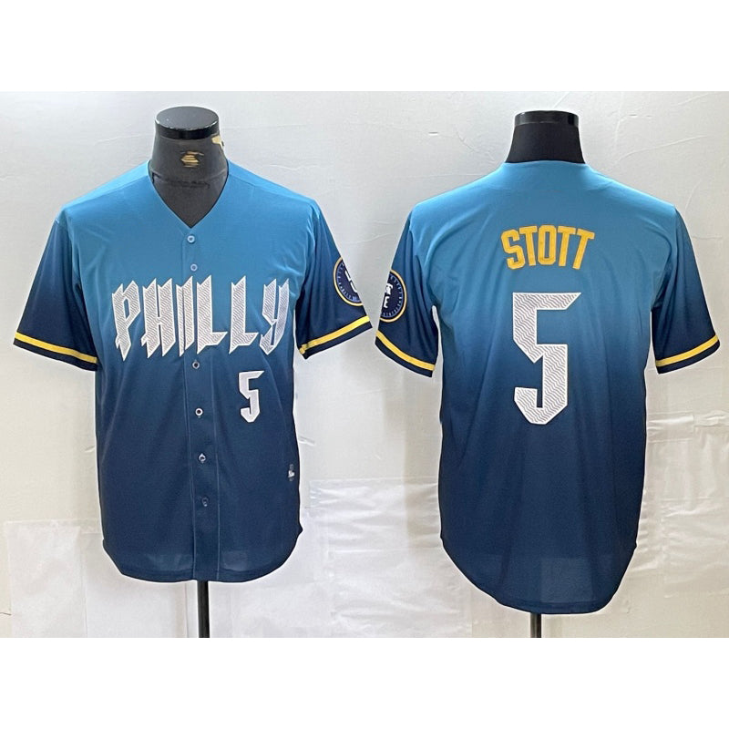 Philadelphia Phillies #5 Bryson Stott Blue MIKSHPS 2024 City Player Number Cool Base Stitched Jersey 2