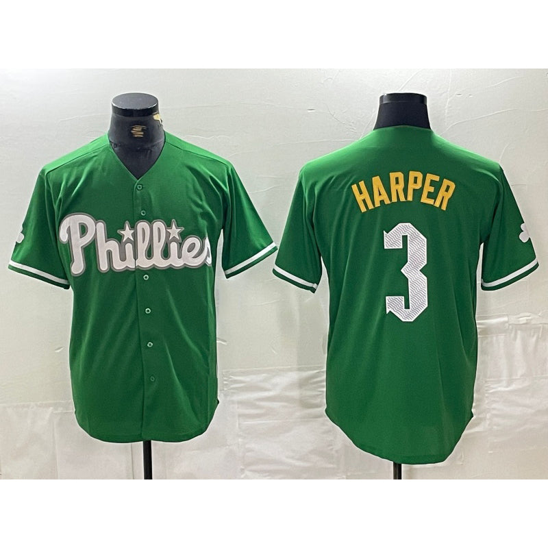 Philadelphia Phillies #3 Bryce Harper Green MIKSHPS 2024 City Connect Stitched Jersey