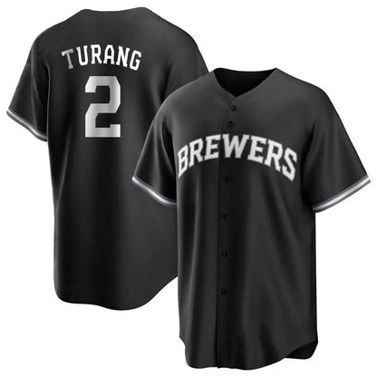 Milwaukee Brewers #2 Brice Turang Player Black MIKSHPS Game Home Stitched Jerseys