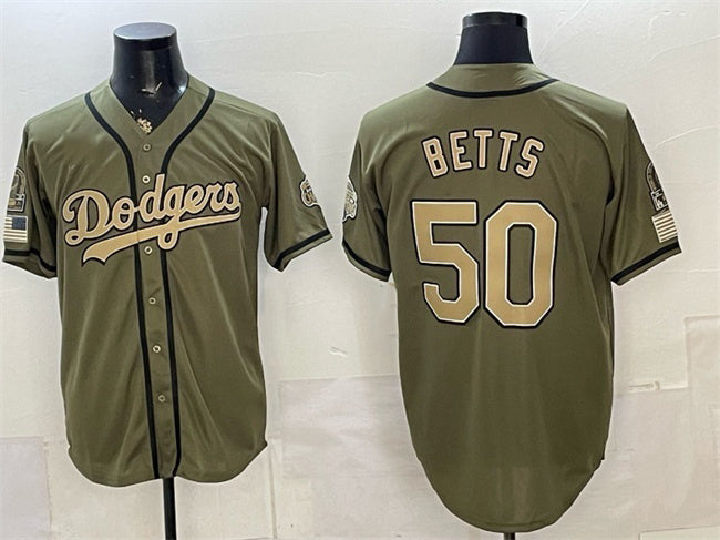 Los Angeles Dodgers #50 Mookie Betts Olive MIKSHPS 2026 Armed Forces Day Stitched Jersey 2