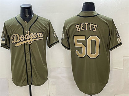 Los Angeles Dodgers #50 Mookie Betts Olive MIKSHPS 2026 Armed Forces Day Stitched Jersey 2