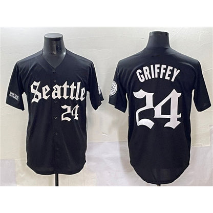 Seattle Mariners #24 Ken Griffey Jr. Black MIKSHPS 'Deep Sea Gothic Edition' Vapor Premier Limited Stitched Jersey