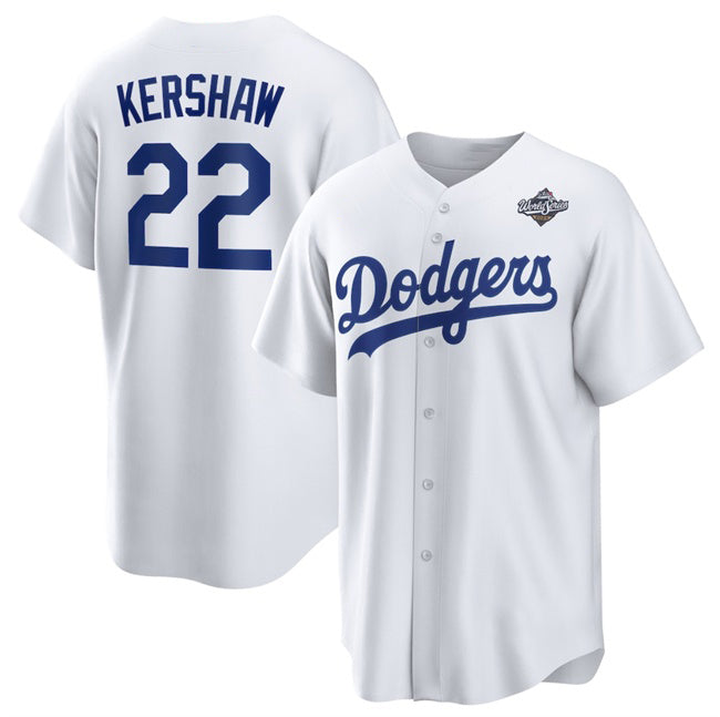 Los Angeles Dodgers #22 Clayton Kershaw White MIKSHPS 2025 World Series Home Cool Base Stitched Jersey