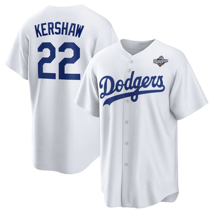 Los Angeles Dodgers #22 Clayton Kershaw White MIKSHPS 2025 World Series Home Cool Base Stitched Jersey