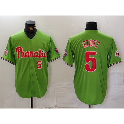 Philadelphia Phillies #5 Bryson Stott Number Green MIKSHPS With Patch Stitched Cool Base Jersey
