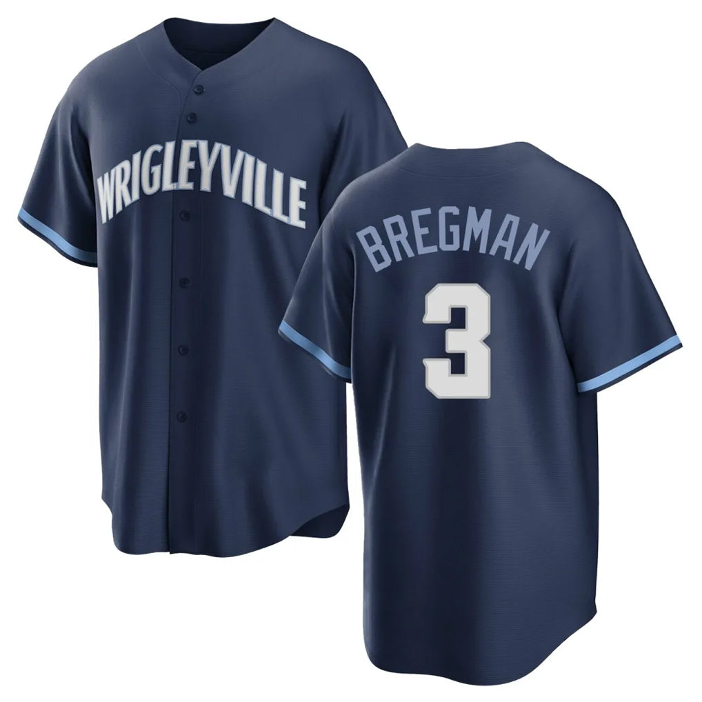 Chicago Cubs #3 Alex Bregman Player Navy MIKSHPS City Connect Home Game Stitched Jerseys