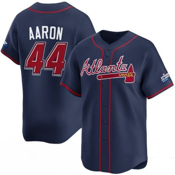 Atlanta Braves #44 Hank Aaron Navy MIKSHPS 2025 Speedway Classic Alternate Limited Stitched Jersey
