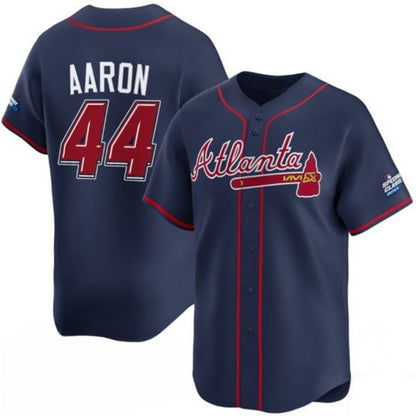 Atlanta Braves #44 Hank Aaron Navy MIKSHPS 2025 Speedway Classic Alternate Limited Stitched Jersey