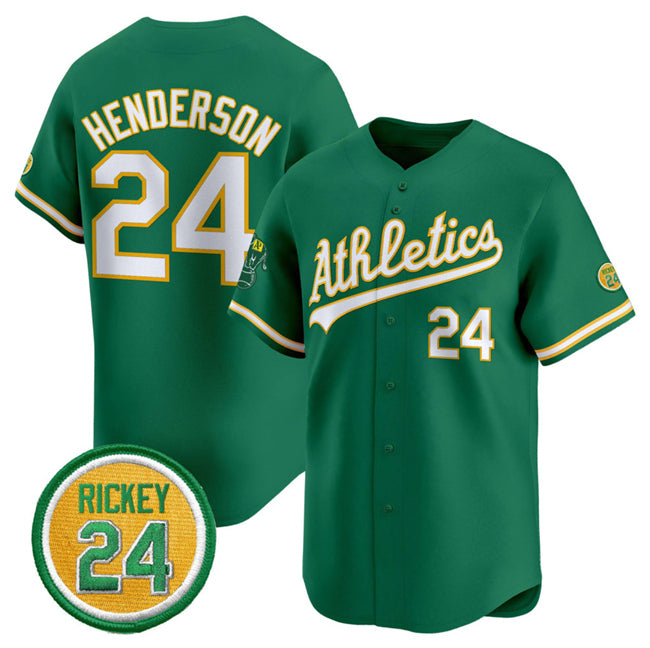 Oakland Athletics #24 Rickey Henderson Green MIKSHPS 2024 Limited With Rickey Henderson Patch Stitched Jersey