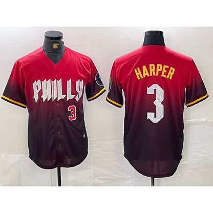 Philadelphia Phillies #3 Bryce Harper Red MIKSHPS 2024 City Player Number Cool Base Jerseys