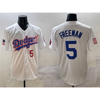 Los Angeles Dodgers #5 Freddie Freeman White MIKSHPS With American Flag Patch Limited Stitched Jersey