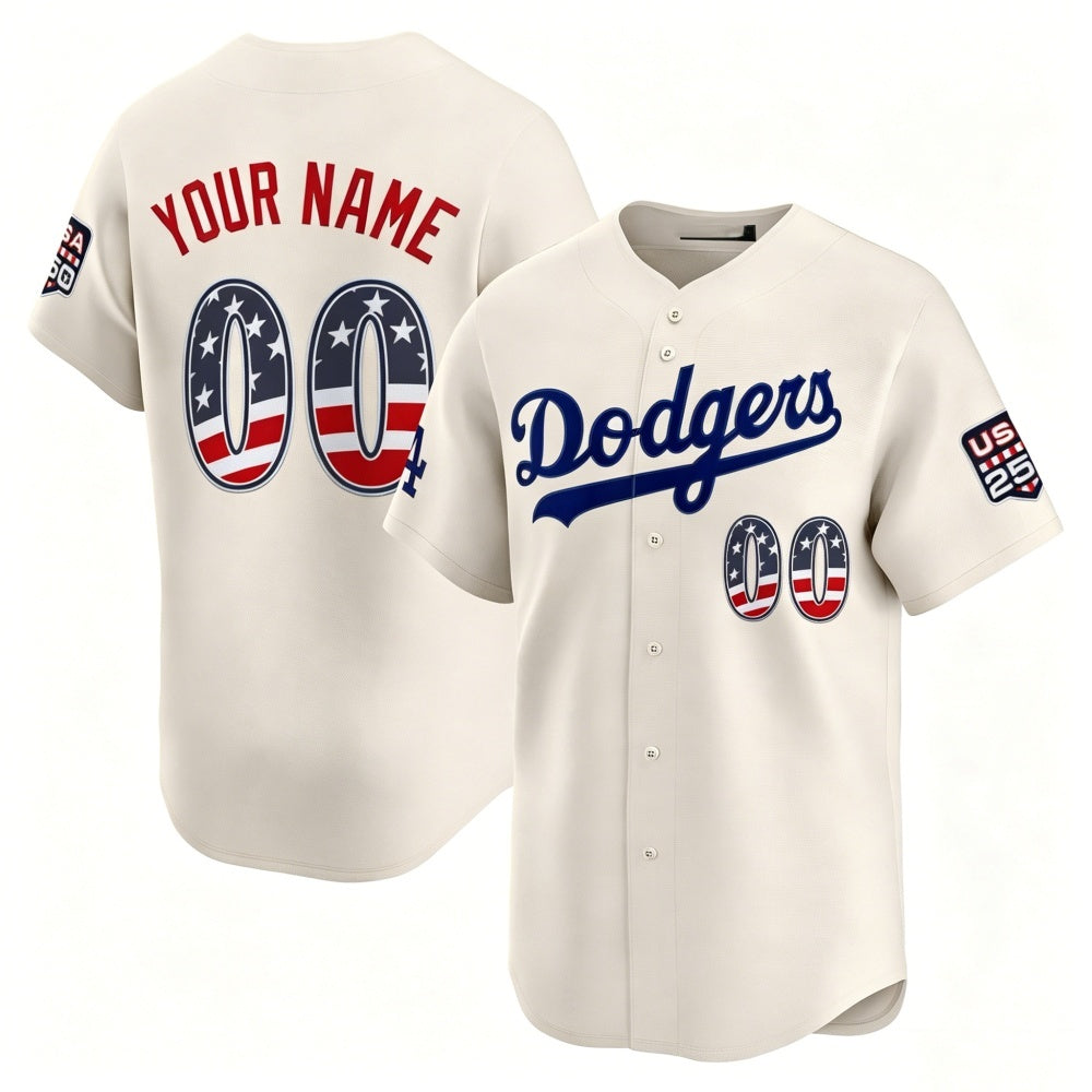 Custom Los Angeles Dodgers Cream MIKSHPS USA 250 Fourth of July Limited Stitched Jersey