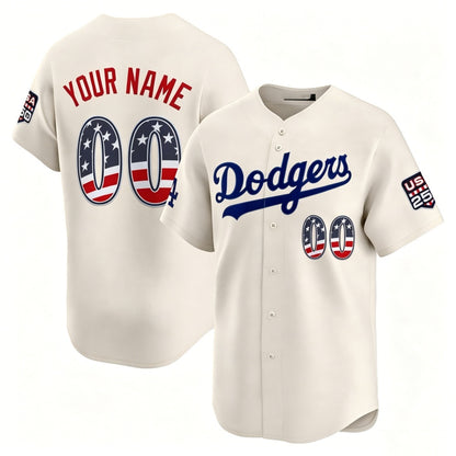 Custom Los Angeles Dodgers Cream MIKSHPS USA 250 Fourth of July Limited Stitched Jersey