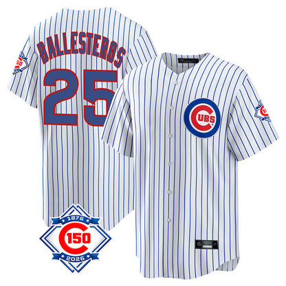 Chicago Cubs #25 Moises Ballesteros Player White MIKSHPS 150th Anniversary Home Game Stitched Jerseys