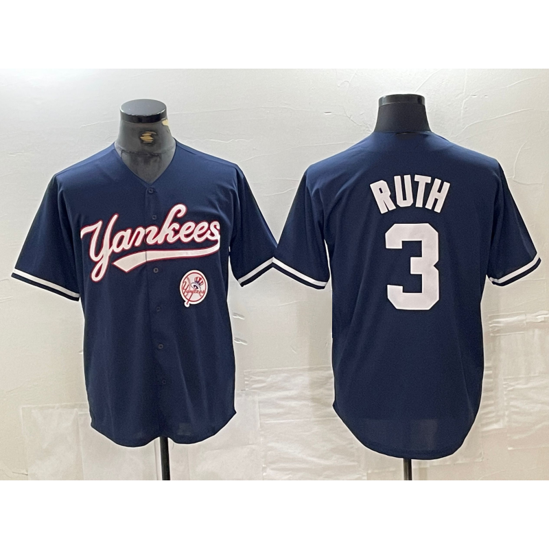 New York Yankees #3 Babe Ruth Navy MIKSHPS With Patch Cool Base Stitched Jersey