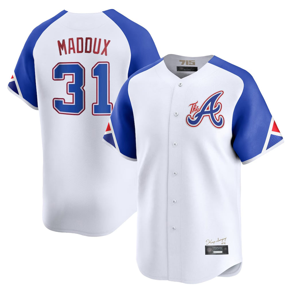 Atlanta Braves #31 Greg Maddux Player White MIKSHPS City Connect Limited Home Game Stitched Jerseys