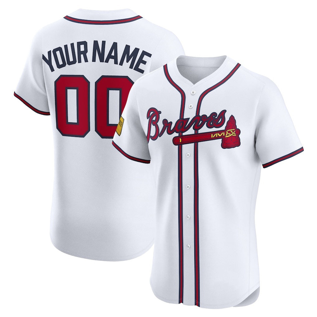 Custom Atlanta Braves White MIKSHPS Home Elite Sponsor Patch Jersey