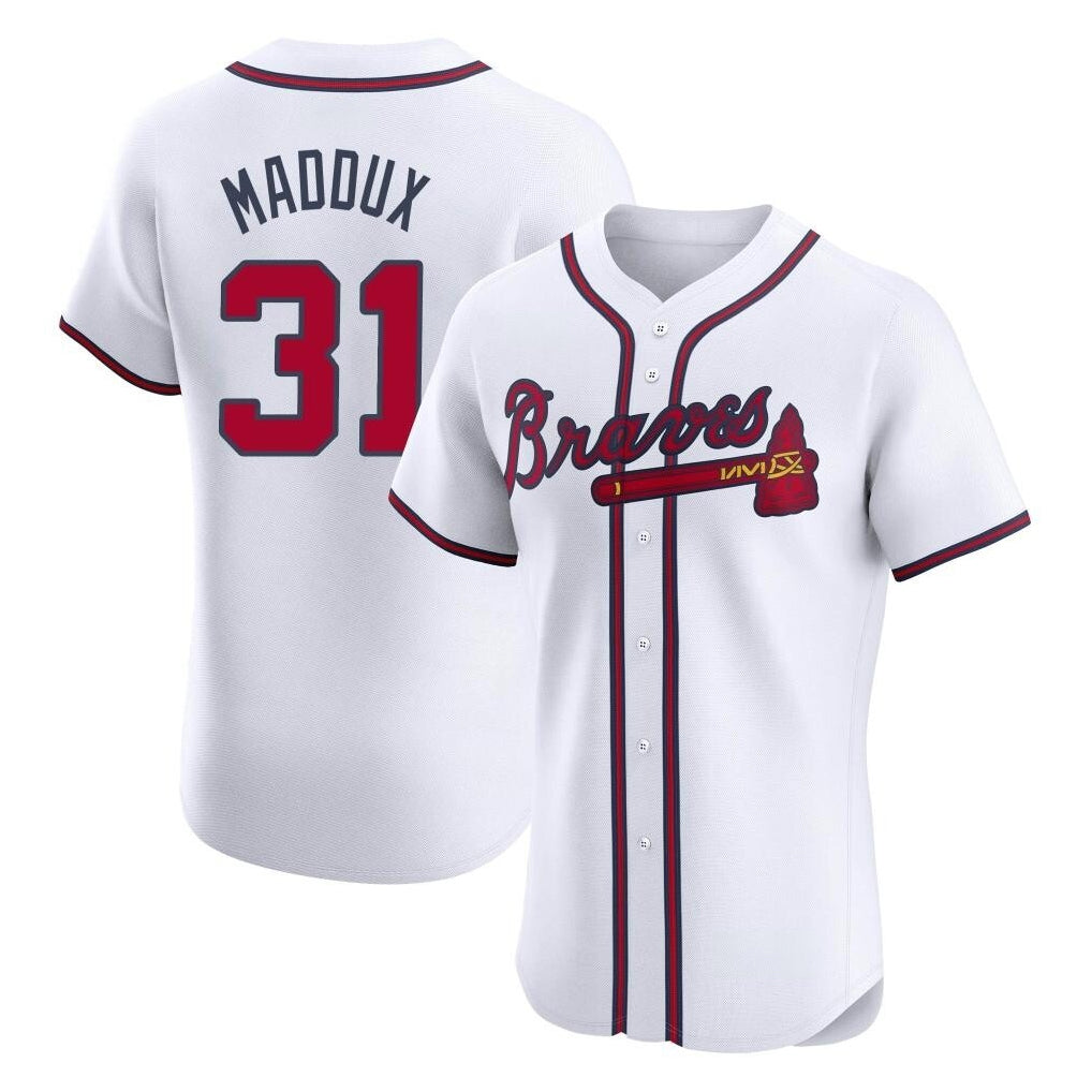 Atlanta Braves #31 Greg Maddux Player White MIKSHPS Limited Elite Home Game Stitched Jerseys