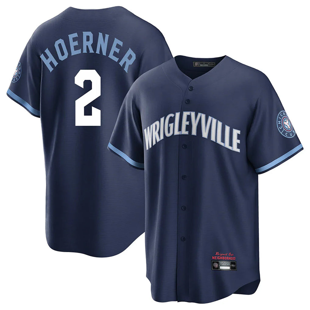 Chicago Cubs #2 Nico Hoerner Player Navy MIKSHPS City Connect Home Game Stitched Jerseys