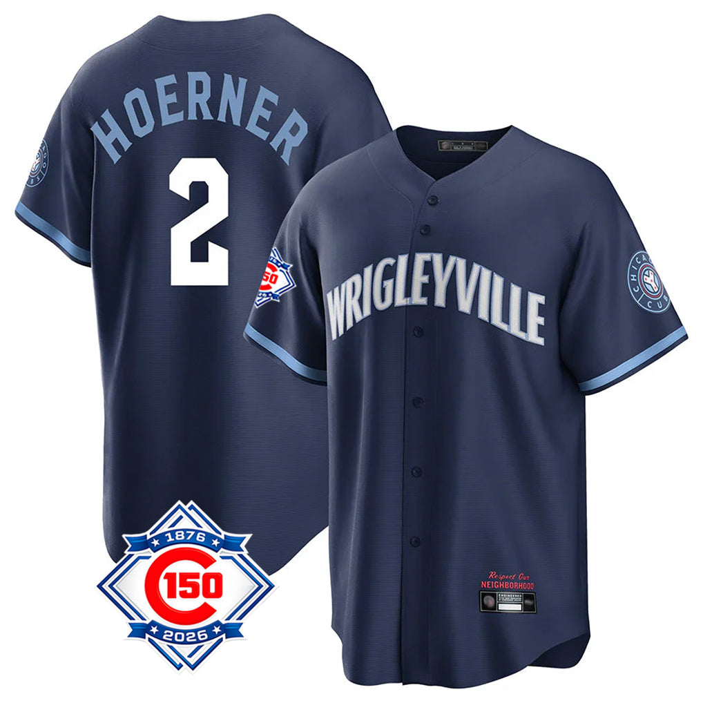 Chicago Cubs #2 Nico Hoerner Player Navy MIKSHPS 150th Anniversary City Connect Home Game Stitched Jerseys