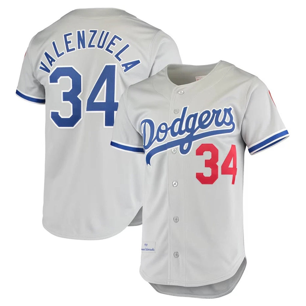 Los Angeles Dodgers #34 Fernando Valenzuela Player Gray MIKSHPS Throwback 1981 Stitched Jerseys