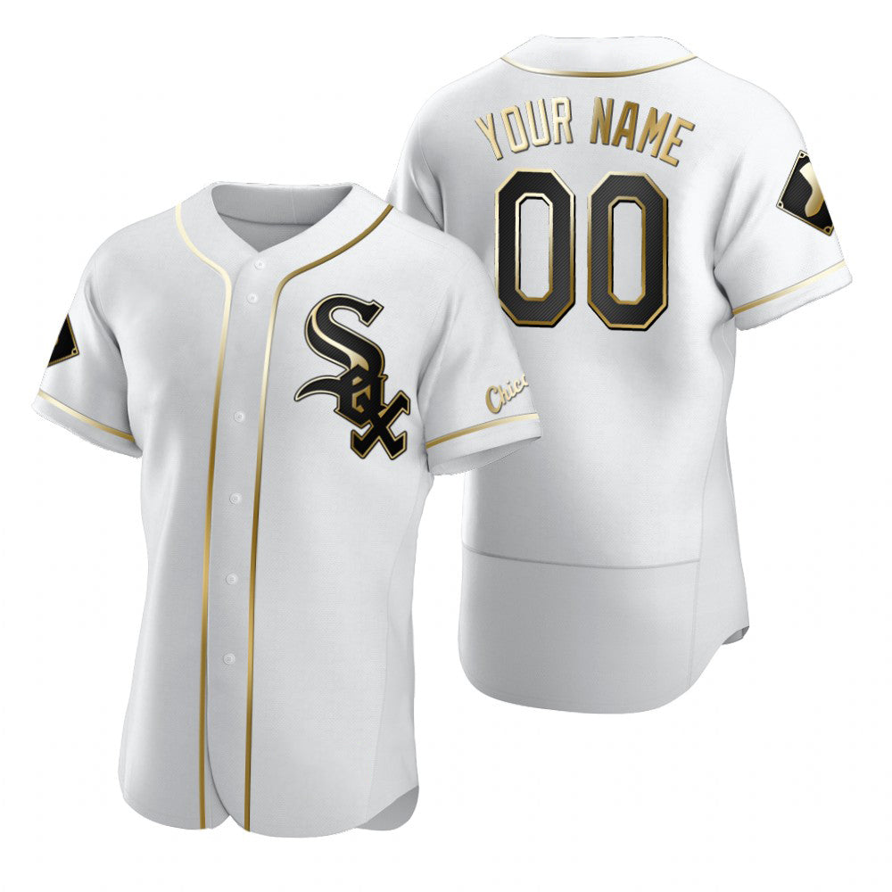 Custom Chicago White Sox White MIKSHPS Stitched Flex Base Golden Edition Jersey