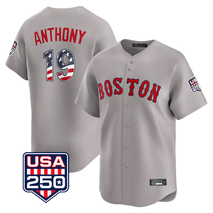 Boston Red Sox #19 Roman Anthony Player Gray MIKSHPS Road USA 250 Fourth of July Limited Home Game Stitched Jerseys