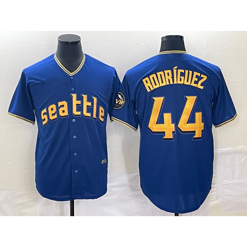 Seattle Mariners #44 Julio Rodriguez Blue MIKSHPS 2023 City Connect Cool Base Stitched Jersey
