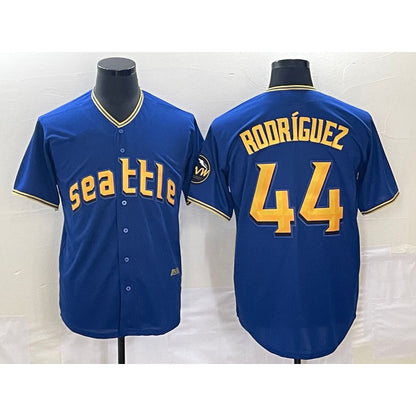 Seattle Mariners #44 Julio Rodriguez Blue MIKSHPS 2023 City Connect Cool Base Stitched Jersey