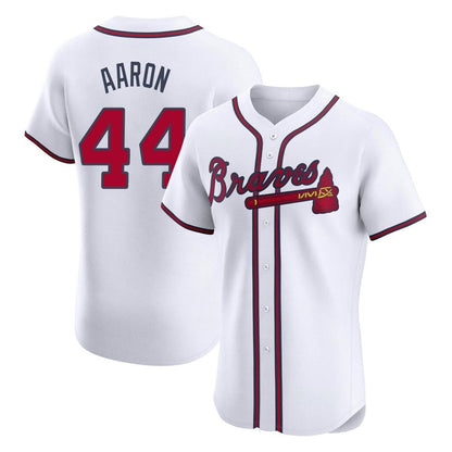 Atlanta Braves #44 Hank Aaron Player White MIKSHPS Limited Elite Home Game Stitched Jerseys