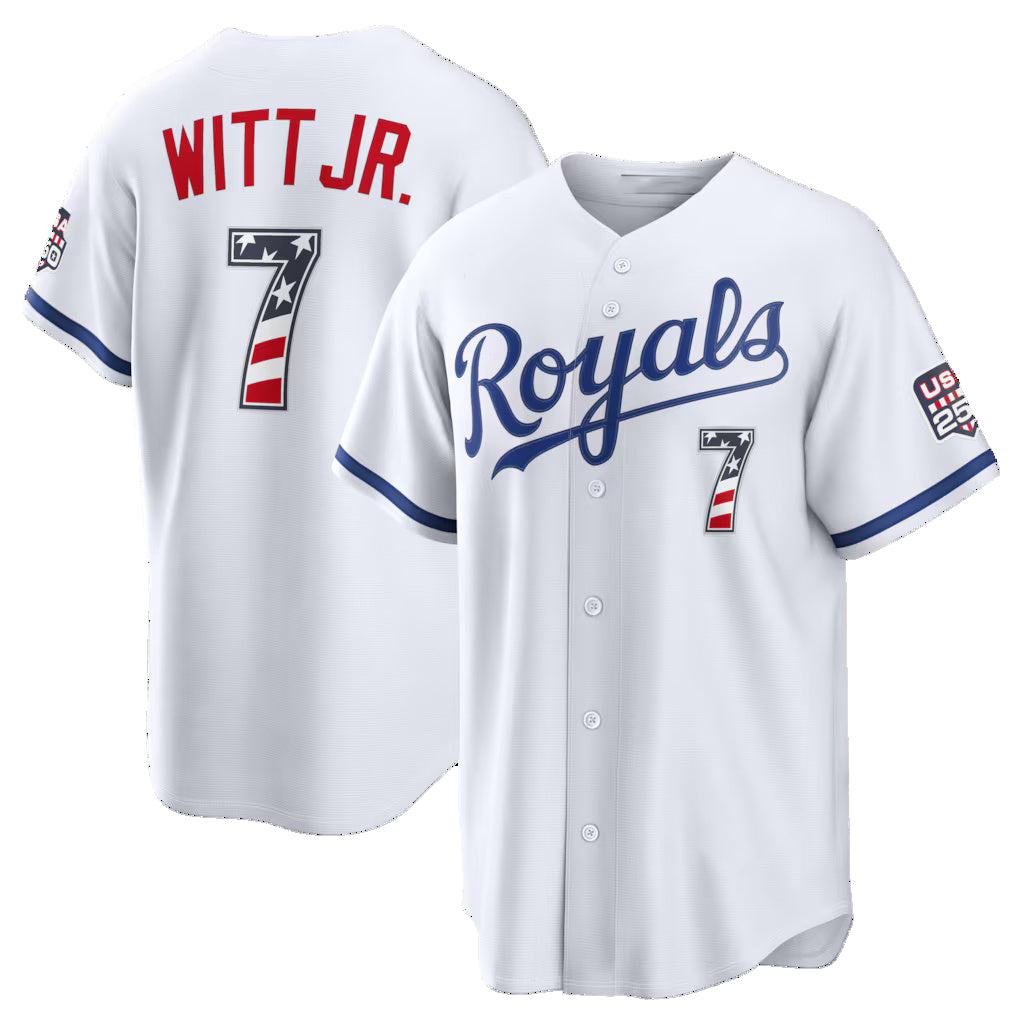 Kansas City Royals #7 Bobby Witt Jr. USA 250 Fourth of July Home Stadium Jersey - White MIKSHPS