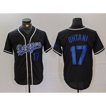 Los Angeles Dodgers #17 Shohei Ohtani Number Black MIKSHPS Cool Base With Patch Stitched Jerseys