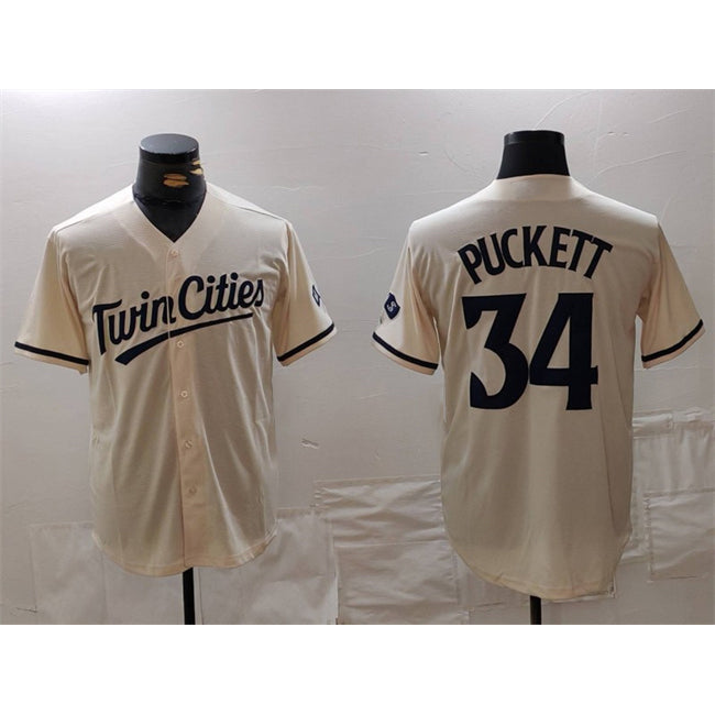 Minnesota Twins #34 Kirby Puckett Cream MIKSHPS Cool Base Stitched Jersey
