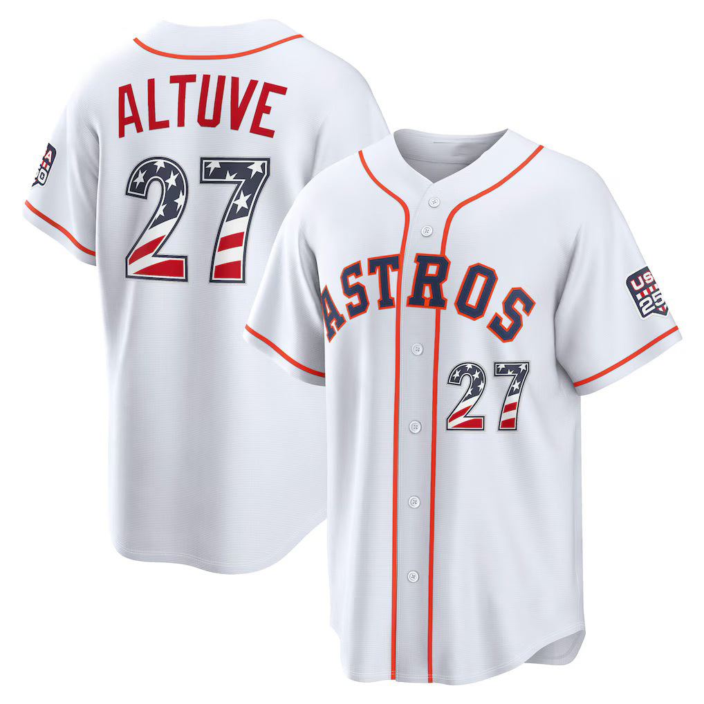 Houston Astros #27 Jose Altuve USA 250 Fourth of July Home Stadium Jersey - White MIKSHPS