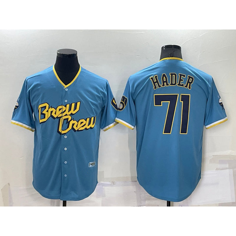 Milwaukee Brewers #71 Josh Hader Blue MIKSHPS 2022 City Connect Cool Base Stitched Jersey