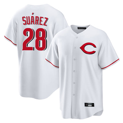 Cincinnati Reds #28 Eugenio Su¨¢rez Player White MIKSHPS Home Game Stitched Jerseys
